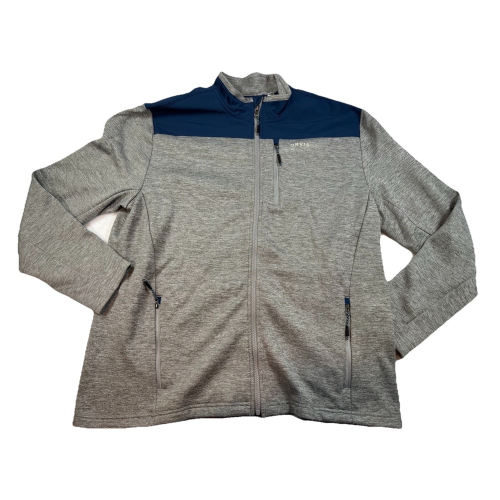 Orvis Jacket Mens XL Gray Blue Fleece Lined Warm Winter Long Sleeve‎ Full Zip